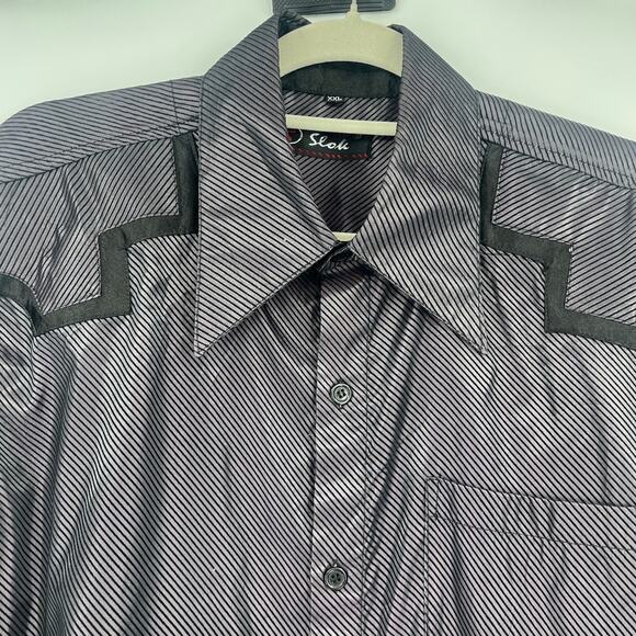 Y2K Rockabilly Western Shirt Mens Sz L Stripe Satin Cowboy Rodeo Style Stok Goth - Picture 2 of 10